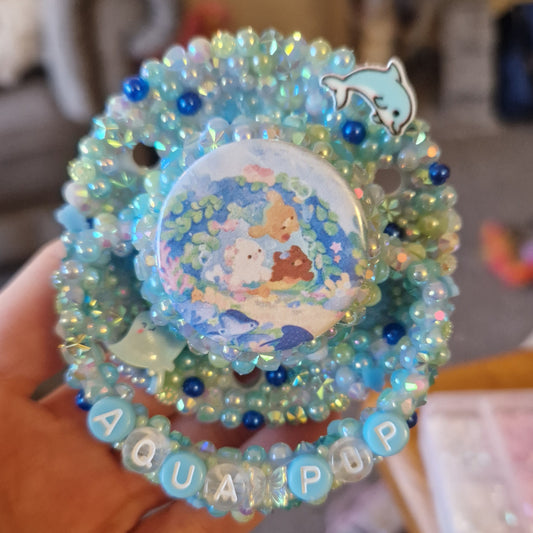 Aqua pup, fully detailed encrusted pacifier