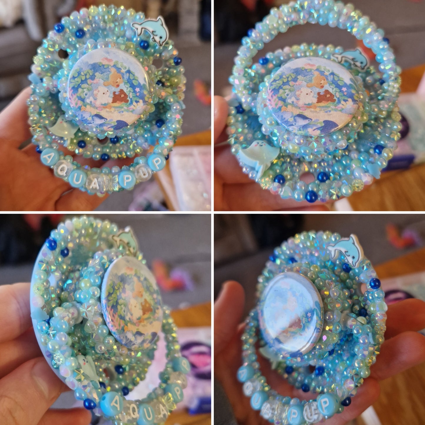 Aqua pup, fully detailed encrusted pacifier